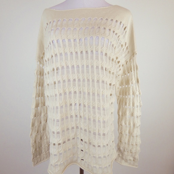 DVF OPEN LACE Rhodes BOATNECK TUNIC SWEATER L XL - Picture 1 of 7
